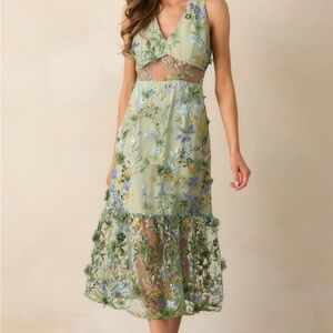 Red Dress Boutique Green Floral Midi Dress